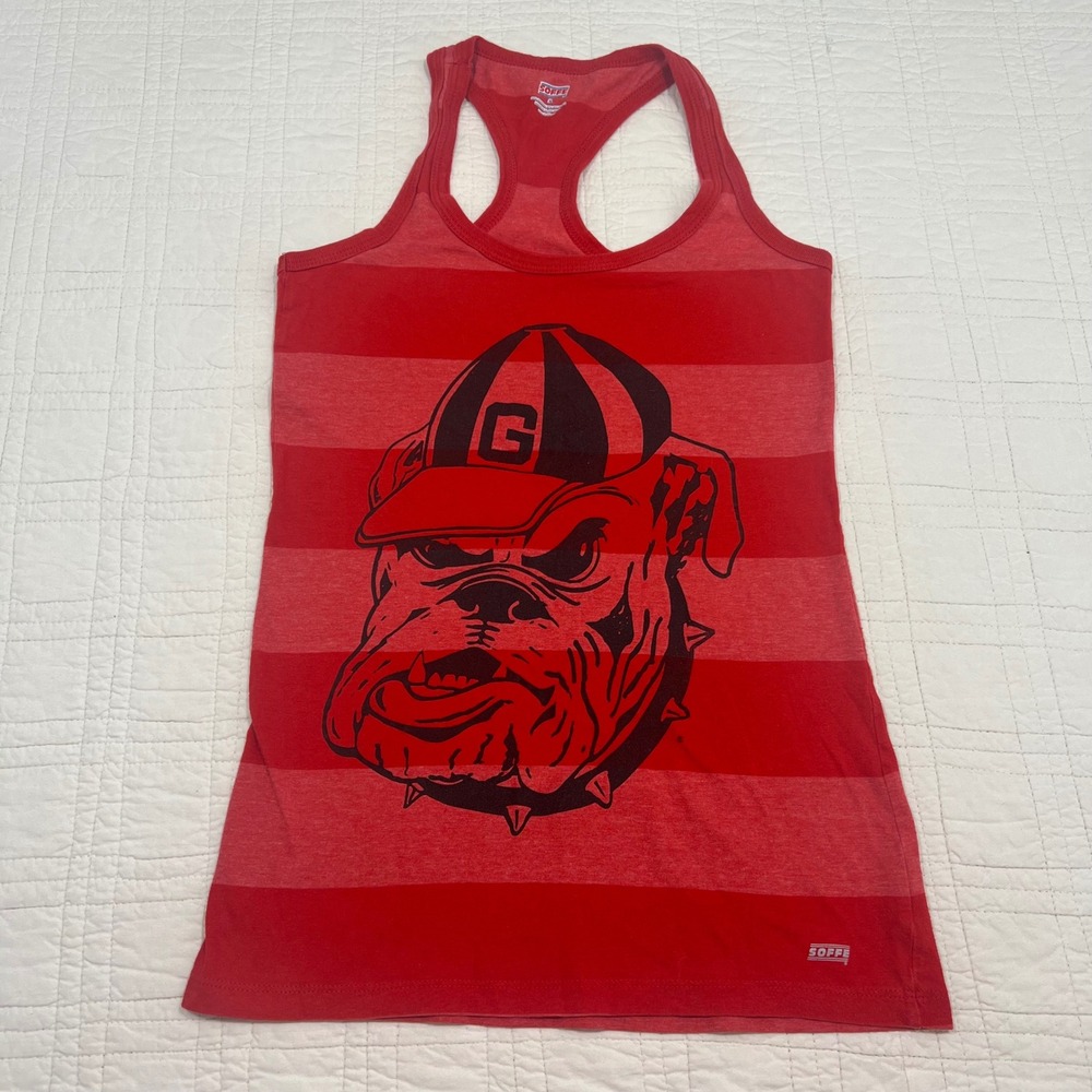 Soffe Georgia Bulldogs Racerback Tank Red Striped Uga Graphic Womens Small *NOTE - Picture 2 of 9